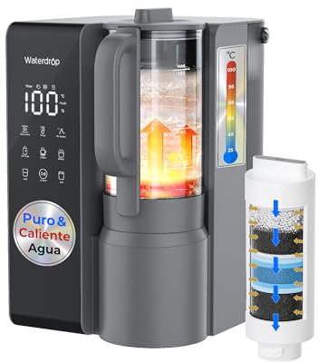 Waterdrop WD-M1 Inversa Osmosis Agua Filtro Encimera, 𝐂𝐚𝐥𝐢𝐞𝐧𝐭𝐞 Agua Encimera Inversa Osmosis Sistema, 7 Temperatura Opciones, 6 Etapas Purificación, 3:1 Puro a Drenaje, Sin Instalación