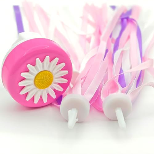 Fahrradklingel für Kinder, mit lautem, klarem, klarem Klang, niedliche Blume, Fahrradklingel für Kinder, Dreiräder, Blumen-Design mit bunten Luftschlangen