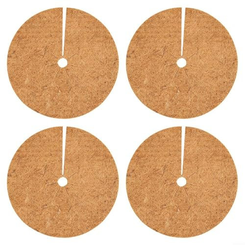 Sandyseptember Paquete de 4 alfombrillas de mantillo de cáscara de coco, barrera promotora del crecimiento de las plantas, discos de retención de humedad, 23 cm/25 cm de diámetro (23 cm)