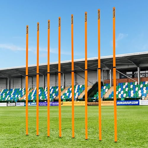 FORZA Teleskopiska slalomstänger | Justerbara 8-pack träningsstänger för sportborrar och smidighet – flera färger (utan baser, fluororange)
