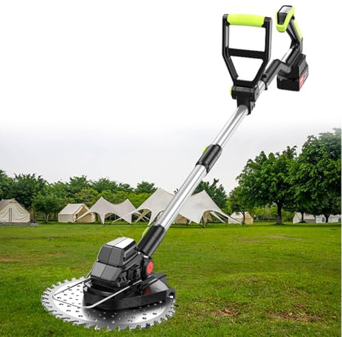 GESAIDES Desmalezadora Eléctrica inalámbrica con Ruedas, 21 V, 5000 mAh, con Batería, Recortadora de Hilo inalámbrica, Recortadora de Césped Eléctrica, Bordeadora de Césped,2batteries