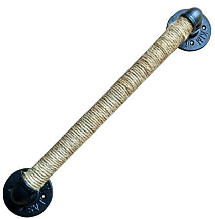 Stair Handrail Brackets with Hemp Rope Twine, Antique Rustic Cast Iron Pipe Handrail for Home Decor