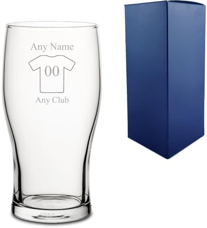 Personalised Engraved Tulip Pint Beer Glass with Football Rugby Sport Shirt Design & Gift Box | Custom Beer Glasses, Awards Glass, Birthday Gifts for Him, Men Gifts, Football Glasses