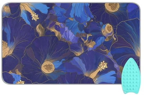 Planche à repasser compacte Indigo Morning Glory avec support en silicone pour fer à repasser - Tapis compact pour le repassage de table - Tapis de séchage pour planchar ropa - 121,9 x 71,1 cm