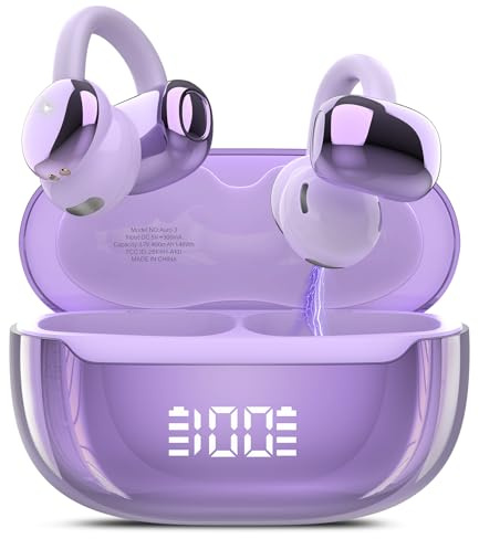 Open Ear Earbuds Wireless Clip on Headphones Bluetooth 5.4 Ear Buds with DNN Noise Cancelling, 48H Playtime, Low Latency, Fashion Design, Secure Fit, Crystal-Clear Sound for Sports Music & Calls