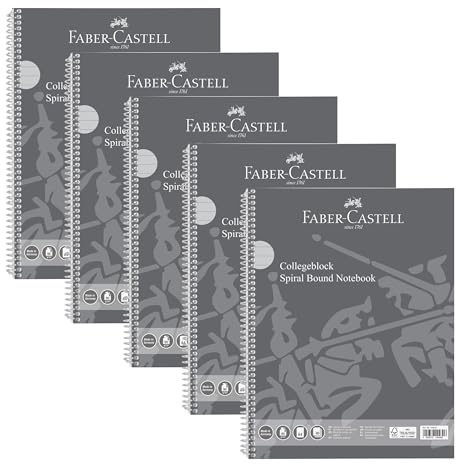 Faber-Castell - Collegeblock DIN A4 liniert, 5 Blöcke je 80 Blatt | 5 Collegeblöcke mit je 80 Blatt, 90 g/m² Papier, liniert, grau, als Notizblock für Schule, Studium und Büro
