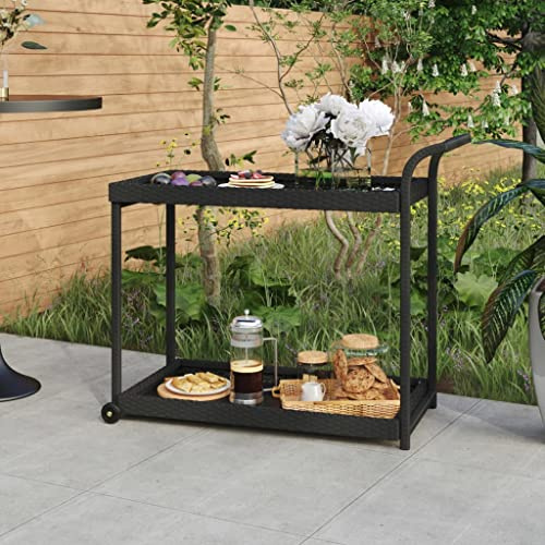 Frdhee Carrello portaoggetti, carrello da bar, nero, 100 x 45 x 83 cm, in rattan sintetico, per cucina, sala da pranzo, bar