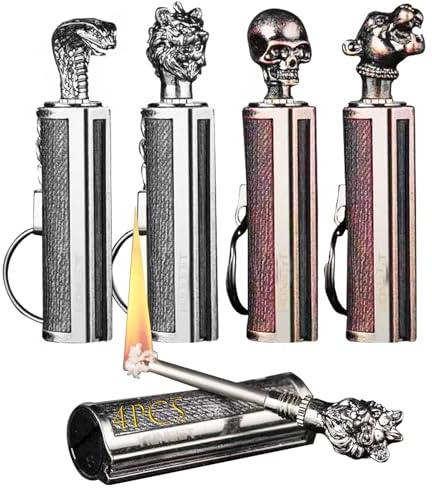 4 Pack Permanent Match,The Forever Lighter, Emergency Fire Starter Striker Set, Metal Keychain Unlimited Waterproof Stick