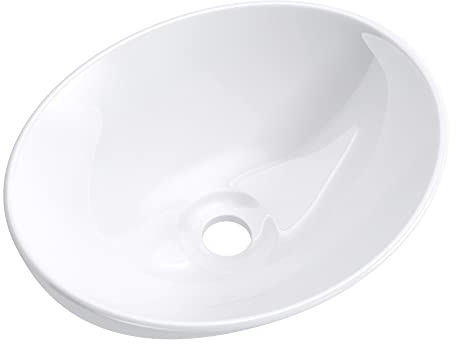 Mai & Mai Lavabo da Appoggio 42x34x14,5cm, Lavandino Bagno da Appoggio Ovale Brüssel205 in Ceramica Nano Rivestimenti Inclusi Bianco Lucido