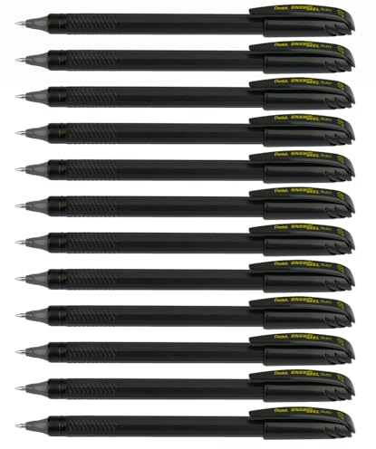 Pentel EnerGel FLASH! Flüssiggel-Stift, 0,7 mm, mittlere Linie, Metallspitze, schwarze Tinte, 12 Stück (BL417-A)