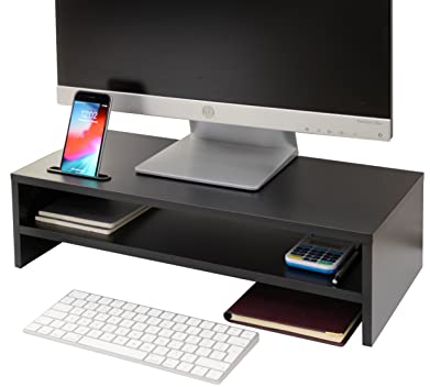 Ttap Monitorständer mit 2 Ablagen, Holz, 540 mm, Schwarz