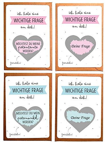 OWLBOOK Rubbelkarte 4er Set Patentante Patenonkel Rubbellos mit wichtige Frage Geschenke Geschenkideen für Patentante Patin zum Schwangerschaft verkünden