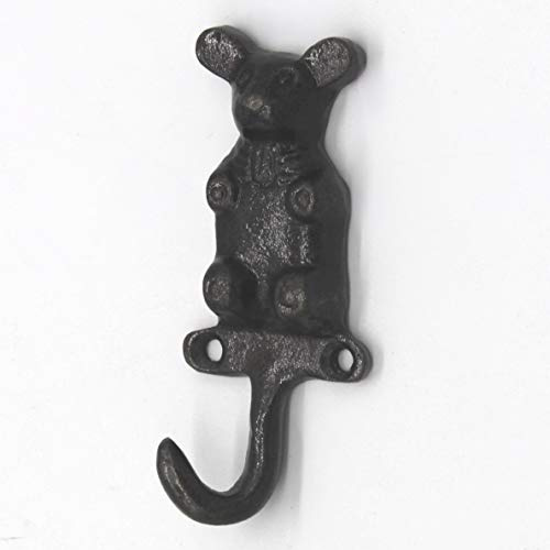 Maus Wandhaken Garderobenhaken Kleiderhaken mit Schrauben, Gusseisen klar lackiert (Dunkelgrau), vintage antik klein Haken