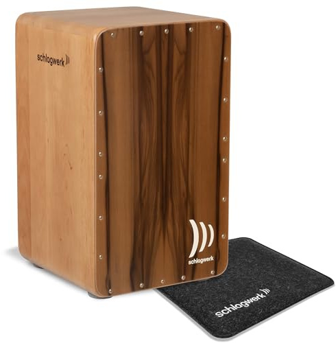 Schlagwerk CP5905 Precice OS EVO Walnut Deluxe - High-End Profi-Cajon aus Erle Massiv mit SC6 Schlagfläche und Walnuß-Holz, Made in Germany - 2x 4 stimmbare Snare-Saiten - inklusive Sitzkissen