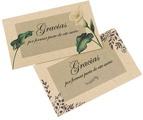 50 Tarjetas de agradecimiento boda Español, detalles de boda Gracias, etiquetas carton kraft 17x9 cm