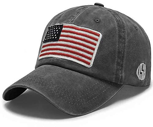 Uphily Black USA American Flag Baseball Cap, Low Profile Patriotic Dad Hat for Men or Women