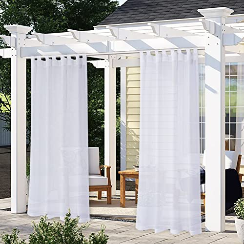 LORDTEX Jute-Leinen-Optik Outdoor Vorhang für Terrasse – 2 Stoffbahnen wasserdichte Schlaufen oben durchscheinende Vorhänge für Pergola, Veranda, Cabana und Pavillon, 132 x 213 cm, weiß