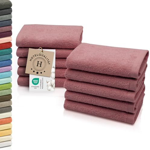 ZOLLNER 10 lavette - morbide e assorbenti asciugamani da mano e viso - lavabili a 95°C - cotone - 30x30 cm - rosa vecchio
