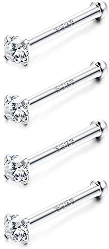 Sllaiss 4 Stücke Österreich Kristall Nasenstecker S925 Sterling Silber Nasenstecker für Frauen Männer 20G Nasenpiercing Stecker Nasenring 2MM