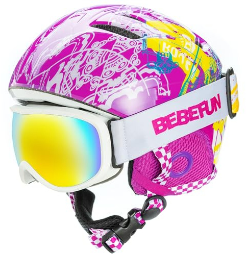 BeBeFun Toddler and Kids Ski Helmet Snowboarding Helmet with Goggles for Snow Activity Ultra Lightweight Comfort and Warmth Small Size ASTM & CE Certified Suggest 2-6years