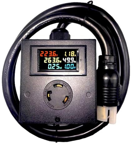 BUYSFORLIFE 30A Power Meter 120-240v L6-30 Outlet, 5ft Cable and Plug, Heavy Duty Measurement LCD Display, Efficiency and Reporting (Watt Amp Volt) for EV Charge, ASIC & GPU Miners