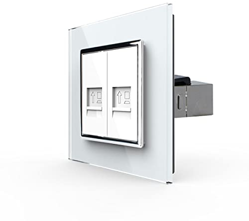 Livolo zweifaches LAN Modul RJ45 als End- oder Durchgangsdose mit Glasblende in weiß