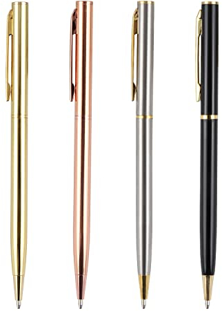 Penna a sfera a 4 pezzi, penna a sfera in metallo con rotazione a doppia testa, forniture per ufficio/hotel, inchiostro nero, privato o regalo (nero, oro rosa, oro, argento)