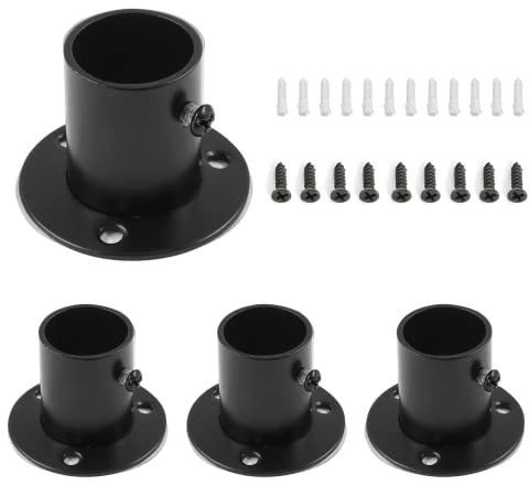 Moicstiy 4 Stück 3/4 Zoll Durchmesser Schrankstange Flansch Halter Edelstahl Stange Stange Endstütze Halterung mit Schrauben für Kleiderschrank, Vorhang (schwarz, O-förmig)