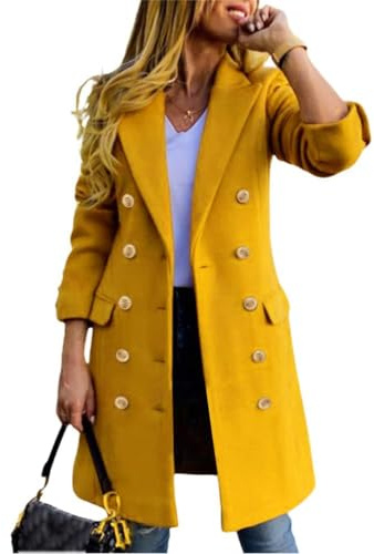 IDEALSANXUN Peacoat Womens Coat Fall Fashion 2026 Winter Wool Coats for Women Double Breasted Long Blazer Trench Coat, Yellow, S