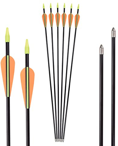 NIKA ARCHERY 28-tums glasfiberbågskytte målpilar – övningspil eller ungdomspil för recurvebåge-compoundbågskytte (6 stycken)