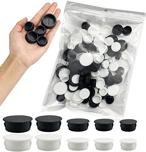 120 pcs Kunststoff Abdeckkappen für Bohrlöcher keramische Fliesenloch, Schraubenabdeckung, Möbelloch, runde Dekoration, 5-Größen für Keramikfliesenloch, Schraubabdeckung, Möbelloch (schwarz/weiß)