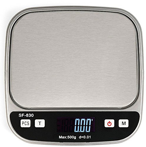 Balanzas de Cocina Digitales, Báscula de Peso Inteligente Eléctrica Portátil de 500g/0.01g con Tara y Características del PCS para la Comida, el Café y la Medicina