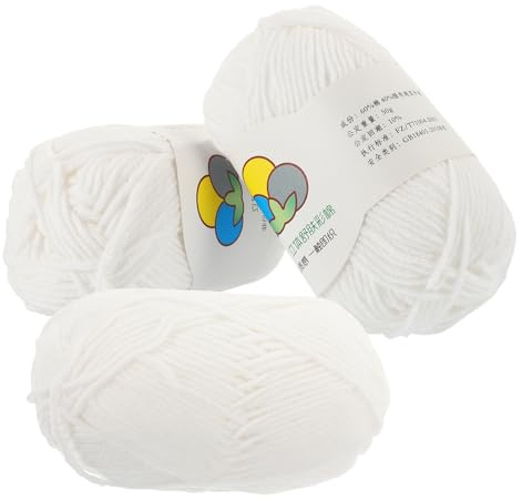 SEWOART Baumwoll Häkelgarn in Weiß, 3 Rollen, für Strickarbeiten | 50 G pro Rolle, Geschmeidig und Reißfest, Vielseitig Einsetzbar im Haushalt