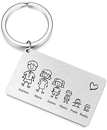 AllerPierce Personalisierter Schlüsselanhänger mit Gravur Familienname, Dog Tag Schlüsselanhänger Gravurplatte Personalisierte Geschenke für Kinder Mama Papa(Silber)