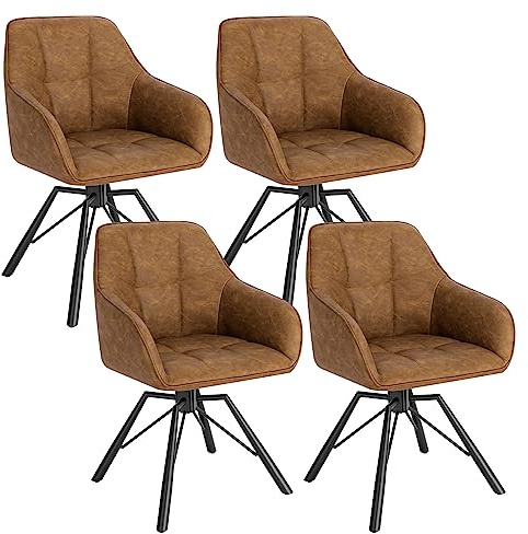 WOLTU Drehbare Esszimmerstühle 4er Set, Küchenstühle mit Armlehen | mit Rückenlehne, Kunstlederbezug, für Esszimmer Wohnzimmer, Hellbraun