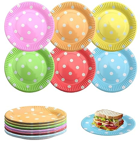60 Stück Party Pappteller,DIY Bunt Pappteller,7'' Rund Teller Papierteller | Kindergeburtstag Teller,Geschirr Set Einwegteller,für Feste und Feiern wie Geburtstag Hochzeit oder Grillabend