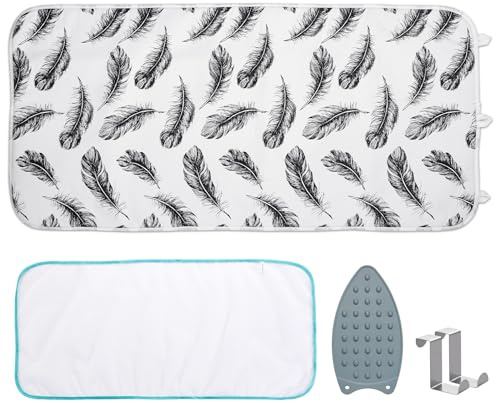 Seiritex Ironing Mat, Portable Ironing Pad 39.4 x 18.9 inch Table Top Iron Board 5 in 1 Travel Iron Blanket for Washer, Dryer, Counter top, Black Feather