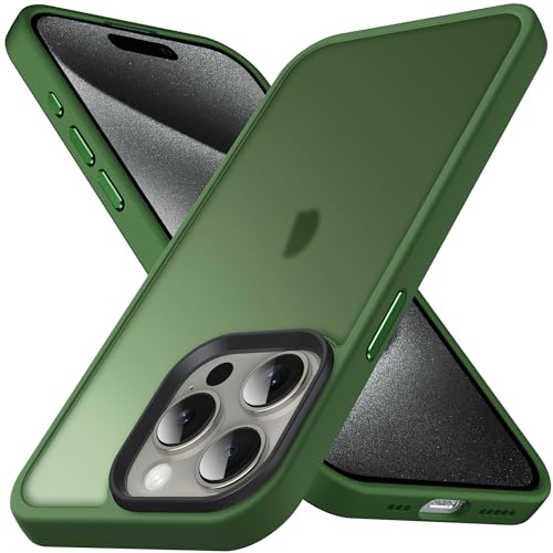Anqrp Matt Zero Serie für iPhone 15 Pro Hülle dünn [Militärischer Schutz & Kameraschutz] Transluzente Schutzhülle Kratzfest Stoßfest Robuste Handyhülle für iPhone 15 Pro Case, Dunkel Grün