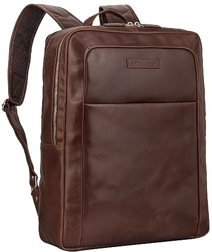 STILORD Lion Mochila espaciosa para portátil de 15.6 Pulgadas Mochila de Cuero para Negocios Hombres Mochila de Trabajo Damas Color:Sonora - coñac