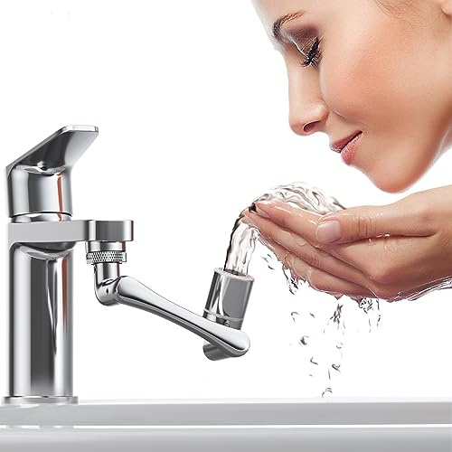 1440° Swivel Faucet Extender, Faucet Aerator Extender with Splash Filter Robotic Arm Extension Faucet Aerator Sink Face Wash Attachment for Kitchen Sink Bathroom (Sliver)