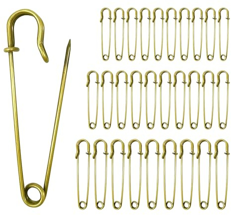 Extragroß Sicherheitsnadel, 30 Stück Heavy Duty Sicherheitsnadel, 50/60/70mm Sicherheitsnadeln Sortiert für Kleidung, Quilten, Kunsthandwerk, Charms, Decken, Röcke, Schal (Gold)