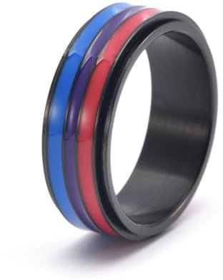 Skcess Männer Ringe Titan, Ring Herren Schwarz Regenbogen Drehbar Ringe für Herren Männer Größe 57 (18.1)