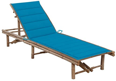 Mengtu Sonnenliege mit Auflage Gartenliege Liegestuhl Balkonliege Strandliege Gartenmöbel Relaxliege Relaxsessel Terrassenliege Bambus Blau Gartenmöbel
