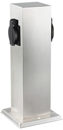 Colonne CARLUX de 2 prises électriques, Acier Inoxydable, couleur Inox, IP44 pour jardin, Hauteur 35cm