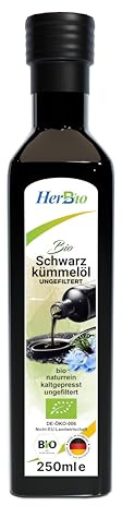 HerbBio Bio Schwarzkümmelöl kaltgepresst Ungefiltert 250ml - Hoher Gehalt an THYMOCHINON - 100% naturrein Black seed oil - aus ägyptischen Nigella Sativa - mühlenfrisch direkt vom HerbBio | Ungefiltert, Hoher Gehalt an Thymochinon, 100% naturrein, Aus ägyptischen Nigella Sativa, Mühlenfrisch direkt vom HerbBio