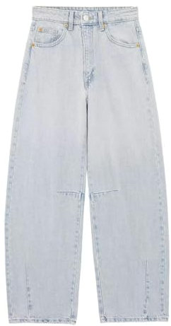 Frühlingsneue europäische und Amerika Kleidung, lockere Ballon-Jeans mit mittelhoher Taille – Hellblau und Weiß – M