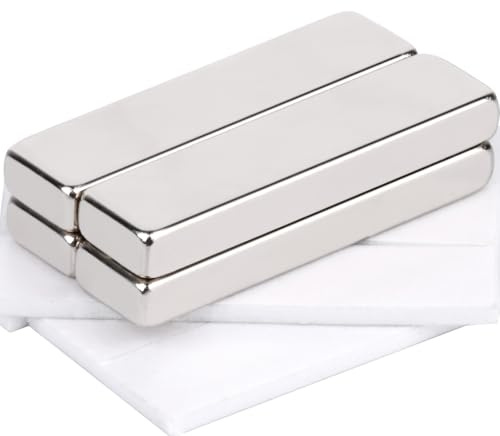 40x10x5MM Super Strong Neodymium Magnets, Heavy Duty Rare Earth Magnets with Double-Sided Adhesive, 4Pack Powerful Bar Magnetic Strips for Crafts, Fridge, Garage, Kitchen, Science, Office