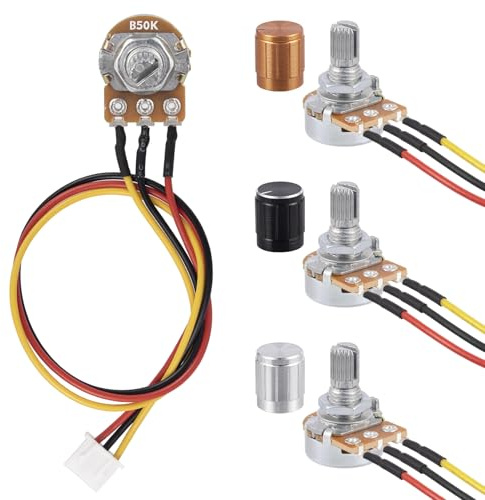 ALLECIN WH148 50K Linear Taper Rotary Potentiometer 3Pins XH2.54 Variable Resistor Potentometers 50000 Ohm with 20cm Connector Wire Cable and 3color Aluminum Alloy Knobs (Pack of 6pcs)