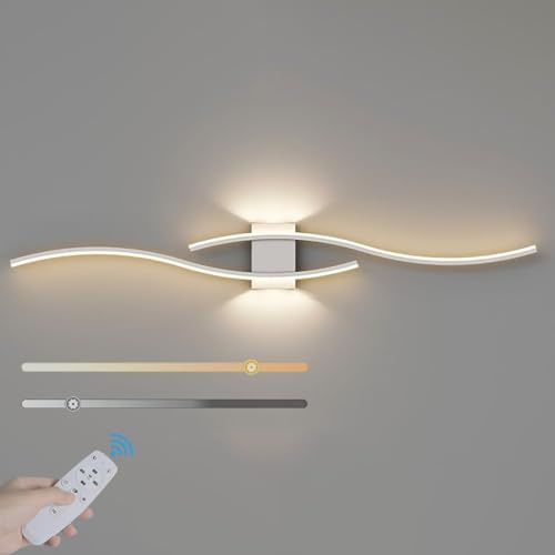 TZSMUM LED Wandleuchte Innen Dimmbar Wandlampe mit Fernbedienung Moderne Wandbeleuchtung Moderne Kreative Gebogene Lange Wandleuchten für Wohnzimmer Schlafzimmer Arbeitszimmer Treppenhaus (Weiß,80CM)