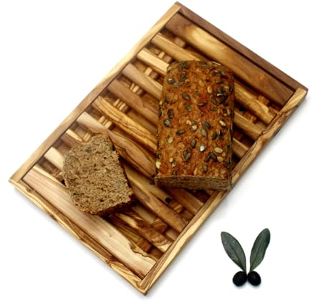 DAGDEG Planche à découper à pain avec bac de récupération, planche à découper pour pain, planche à pain avec grille ramasse-miettes en bois, 36 x 24 cm, fabriquée à la main